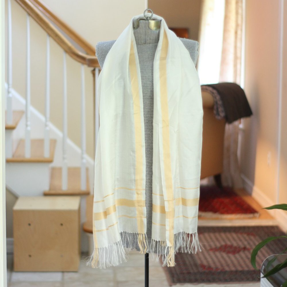 JIGSAW White and Golden/Tan Silk Scarf